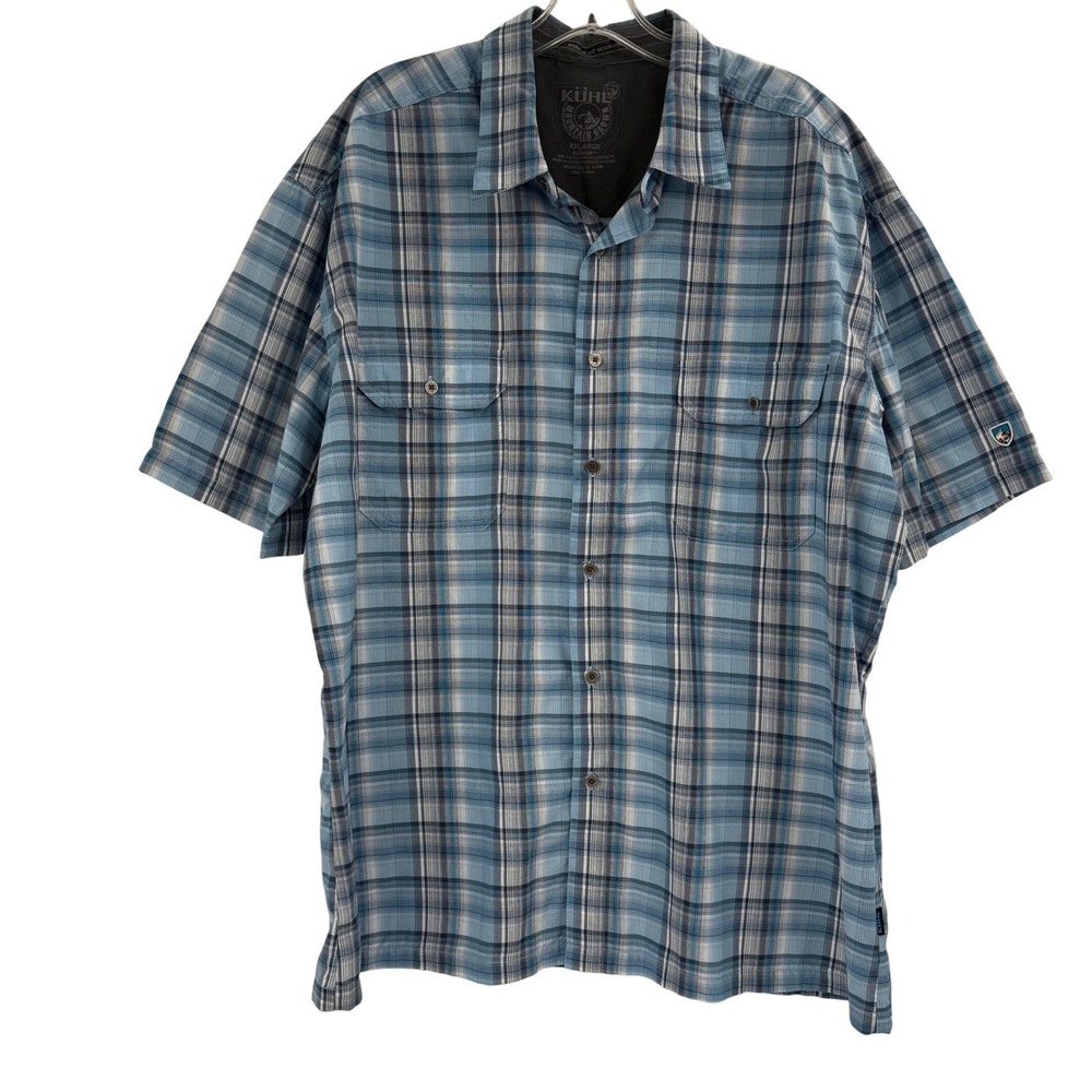 Kuhl Eluxur Shirt Mens XXL Blue Plaid Short Sleeve‎ Button Up Pockets